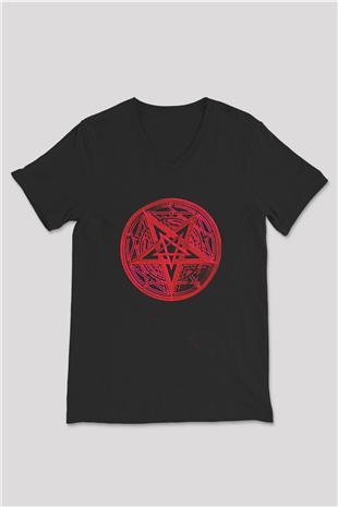Dimmu Borgir Baskılı Unisex Siyah V Yaka Tişört - Tshirt