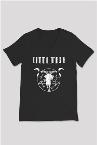Dimmu Borgir Baskılı Unisex Siyah V Yaka Tişört - Tshirt