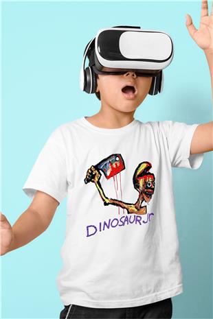 Dinosaur Jr Baskılı Beyaz Unisex Beyaz Çocuk Tişört - Tshirt