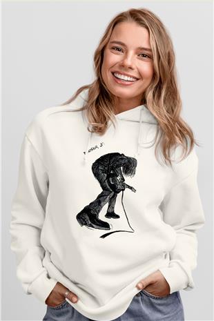 Dinosaur Jr Baskılı Beyaz Unisex Kapüşonlu Sweatshirt