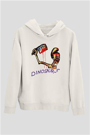 Dinosaur Jr Baskılı Beyaz Unisex Kapüşonlu Sweatshirt