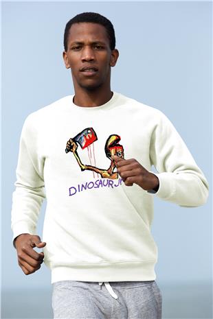 Dinosaur Jr Baskılı Beyaz Unisex Sweatshirt
