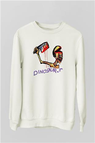 Dinosaur Jr Baskılı Beyaz Unisex Sweatshirt