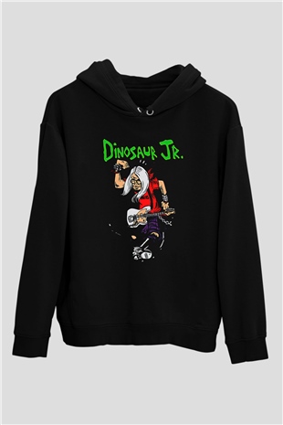 Dinosaur Jr Baskılı Unisex Siyah Kapüşonlu Sweatshirt