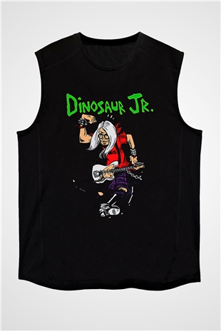 Dinosaur Jr Baskılı Unisex Siyah Kolsuz Tişört - Tshirt