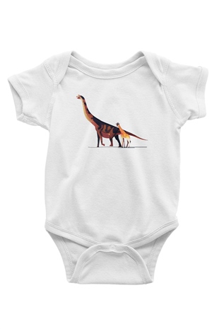 Dinozor Baskılı Beyaz Unisex Bebek Body - Zıbın