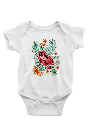 Dinozor Baskılı Beyaz Unisex Bebek Body - Zıbın