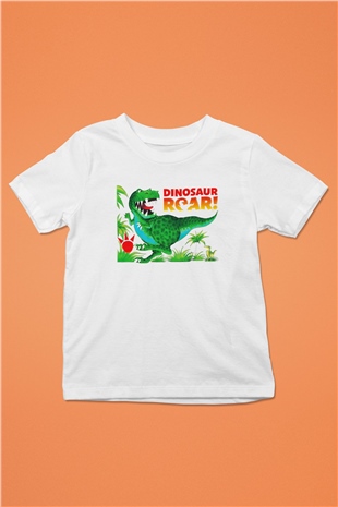 Dinozor Baskılı Beyaz Unisex Çocuk Tişört