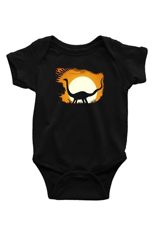 Dinozor Baskılı Siyah Bebek Body - Zıbın