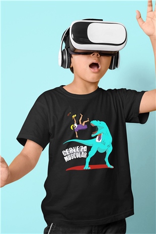 Dinozor Baskılı Siyah Unisex Çocuk Tişört