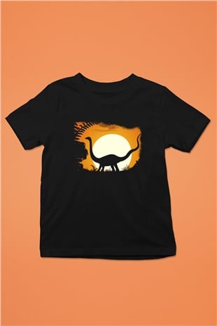 Dinozor Baskılı Siyah Unisex Çocuk Tişört