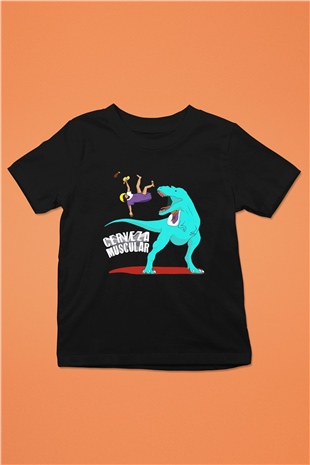 Dinozor Baskılı Siyah Unisex Çocuk Tişört