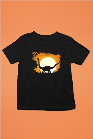 Dinozor Baskılı Siyah Unisex Çocuk Tişört