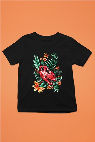 Dinozor Baskılı Siyah Unisex Çocuk Tişört