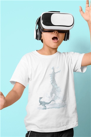 Dinozor Beyaz Unisex Çocuk Tişört