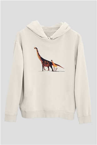 Dinozor Beyaz Unisex Kapşonlu Sweatshirt
