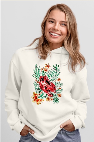 Dinozor Beyaz Unisex Kapşonlu Sweatshirt