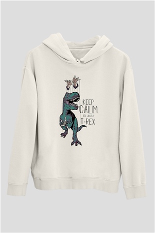Dinozor Beyaz Unisex Kapüşonlu Sweatshirt