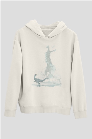 Dinozor Beyaz Unisex Kapüşonlu Sweatshirt