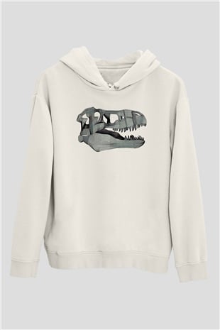 Dinozor Beyaz Unisex Kapüşonlu Sweatshirt