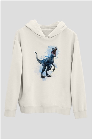 Dinozor Beyaz Unisex Kapüşonlu Sweatshirt