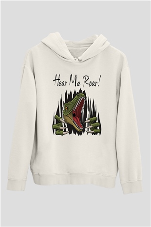 Dinozor Beyaz Unisex Kapüşonlu Sweatshirt