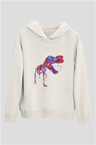 Dinozor Beyaz Unisex Kapüşonlu Sweatshirt