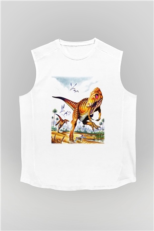 Dinozor Beyaz Unisex Kolsuz Tişört