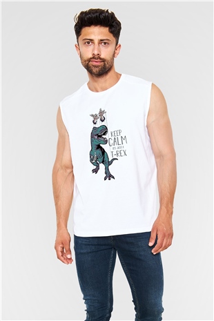Dinozor Beyaz Unisex Kolsuz Tişört