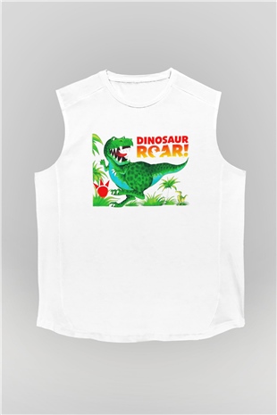 Dinozor Beyaz Unisex Kolsuz Tişört