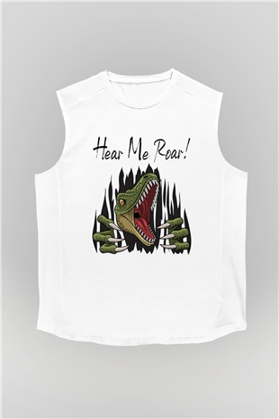 Dinozor Beyaz Unisex Kolsuz Tişört