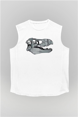 Dinozor Beyaz Unisex Kolsuz Tişört