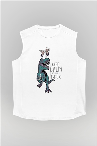Dinozor Beyaz Unisex Kolsuz Tişört