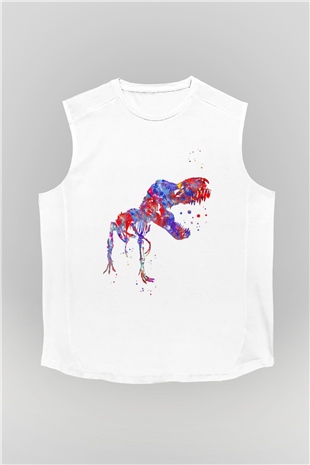 Dinozor Beyaz Unisex Kolsuz Tişört