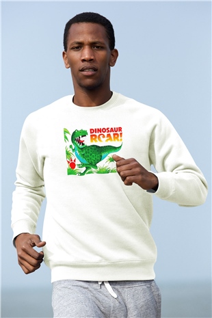 Dinozor Beyaz Unisex Sweatshirt