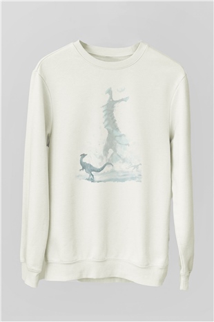 Dinozor Beyaz Unisex Sweatshirt