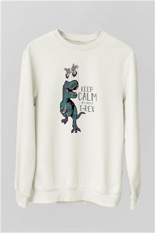Dinozor Beyaz Unisex Sweatshirt