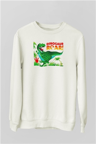 Dinozor Beyaz Unisex Sweatshirt
