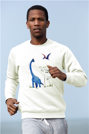 Dinozor Beyaz Unisex Sweatshirt