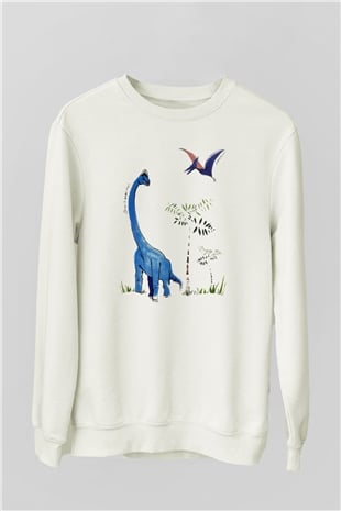 Dinozor Beyaz Unisex Sweatshirt