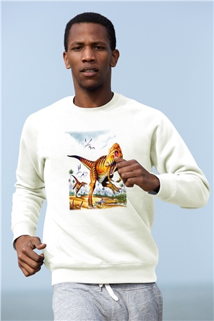 Dinozor Beyaz Unisex Sweatshirt