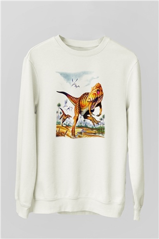Dinozor Beyaz Unisex Sweatshirt