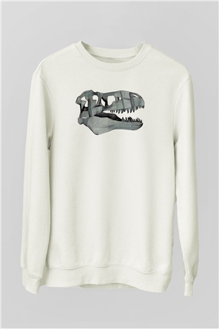 Dinozor Beyaz Unisex Sweatshirt
