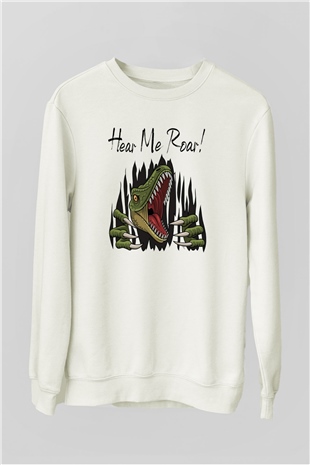 Dinozor Beyaz Unisex Sweatshirt