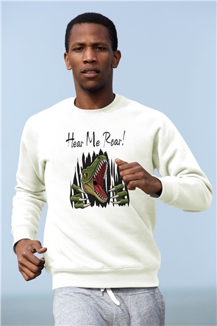 Dinozor Beyaz Unisex Sweatshirt