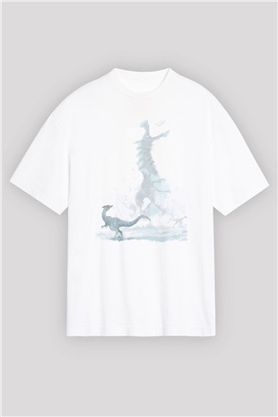 Dinozor Beyaz Oversize Tişört Oversize T-shirt - TişörtFabrikası