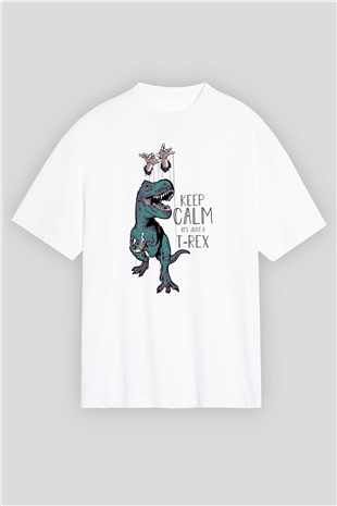 Dinozor Beyaz Oversize Tişört Oversize T-shirt - TişörtFabrikası