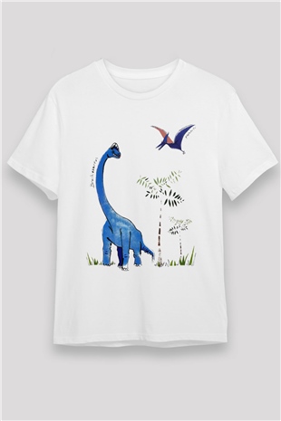 Dinozor Beyaz Unisex Tişört T-Shirt - TişörtFabrikası