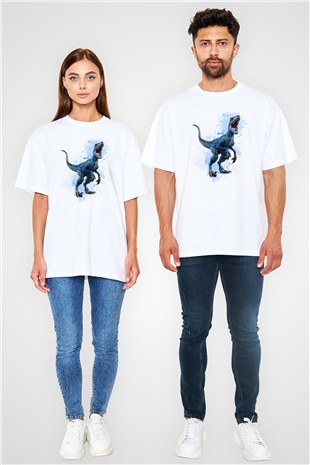 Dinozor Beyaz Oversize Tişört Oversize T-shirt - TişörtFabrikası