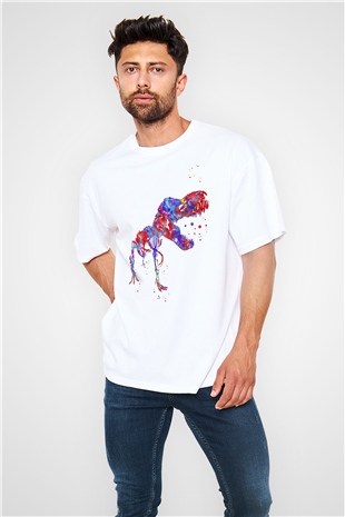 Dinozor Beyaz Oversize Tişört Oversize T-shirt - TişörtFabrikası